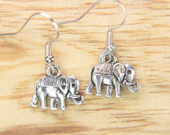 Elephant  Earrings Silver Elephant Charm Earrings Elephant Jewelry Animal Pendant Elephant Gifts Elephant Jewelry Wild Animal Charm Earrings