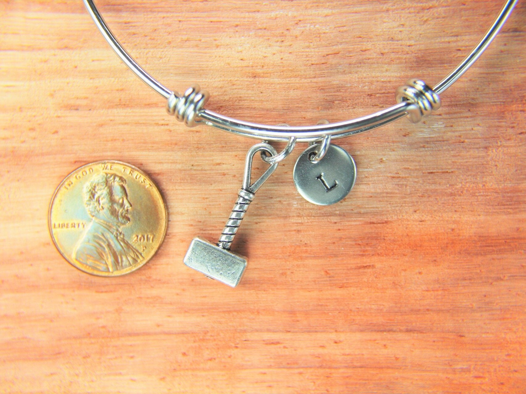 Hammer Bangle Silver Hammer Charm Bangle Judges Bracelet Etsy