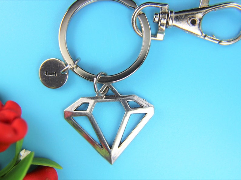 Silver Diamond Charm Keychain Diamond Charm Keychain Diamond Etsy