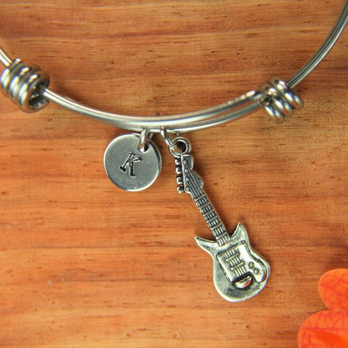 Guitar Charm Bracelet Music Gift Silver Guitar Charm Bangle Etsy