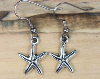 Silver Starfish Charm Earrings Starfish Charm Star Charm Earrings Starfish Gift Starfish Charm Earrings Beach Gift Starfish Jewelry