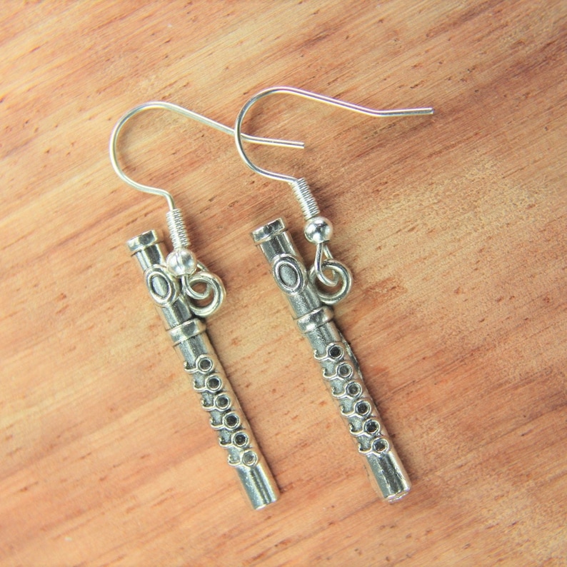 Flute Earring Silver Flute Charm Earring Bugle Gift Music Etsy