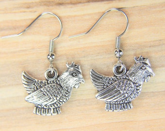 Chicken Earrings Silver Chicken Charm Farmer Gift Dangle Earrings Hen Jewelry Chicken Gifts Pet Gift Birthday Gift Personalized Gift