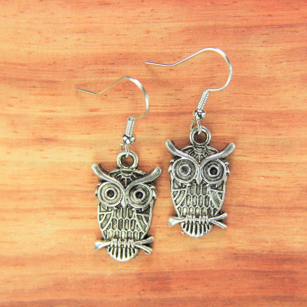 Silver Owl charm Earrings Owl Pendant Owl Earrings Halloween Earrings Animal Charm Owl Jewelry Out