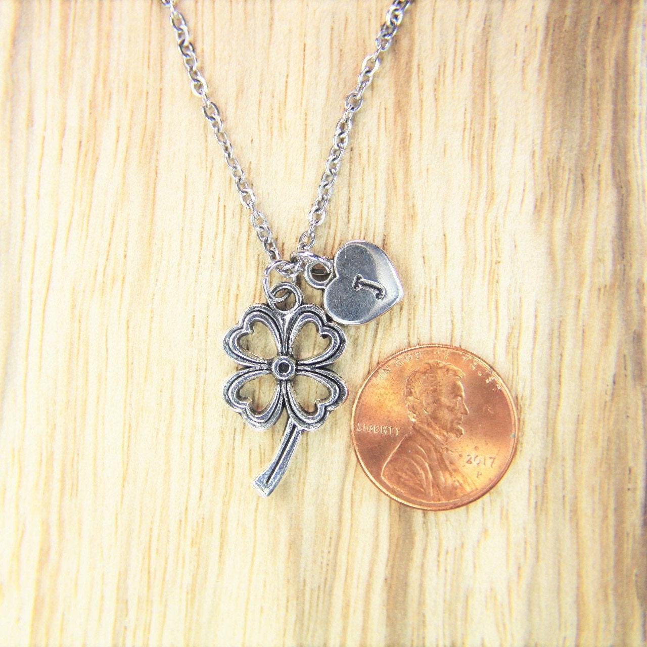 Silver Four Leaf Clover Charm Necklace Leaf Charm Four Clove Etsy