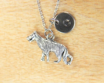 Silver Wolf Charm Necklace Wolf  Necklace Wolf Gift  Animal Gift Wildife Jewelry  Personalized Gift Initial Charm Initial Necklace