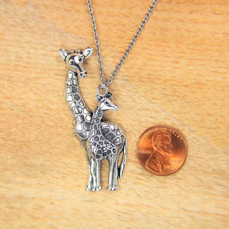 Big Giraffe Necklace Silver Giraffe Mom& Baby Charm Necklace Mother's Day Christmas Gift Valentine' s Gift Birthday Gift Personalized image 3