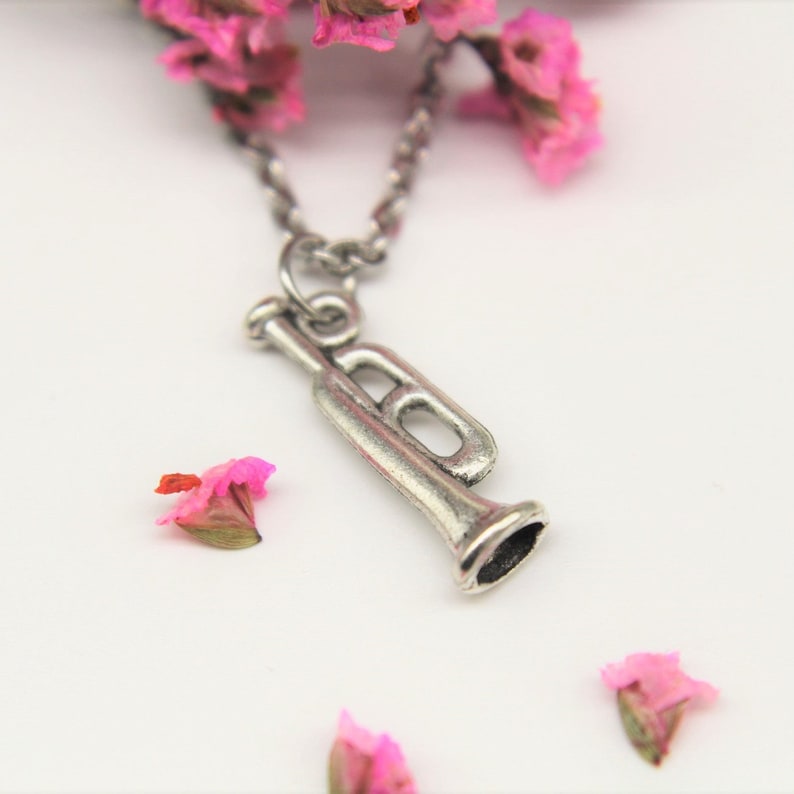 Silver Trumpet Charm Necklace Trumpet Necklace Trumpet Gift Music Gift Music Instrument Charm Personalized Gift Music Teacher Gift