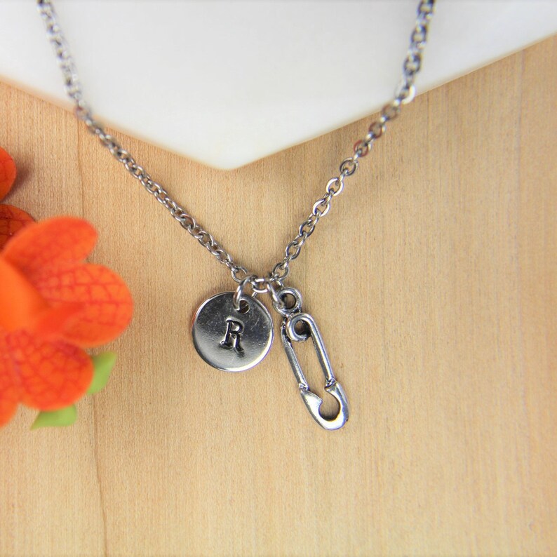 Safety Pin Necklace Silver Safety Pin Charm Necklace Safety Etsy