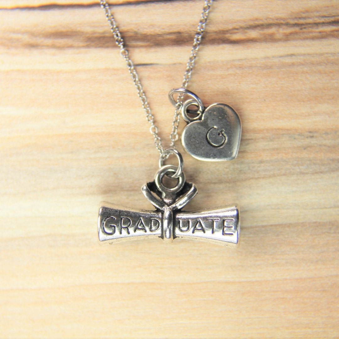 Silver Graduation Charm Necklace Diploma Charm Graduate Gift Family ...