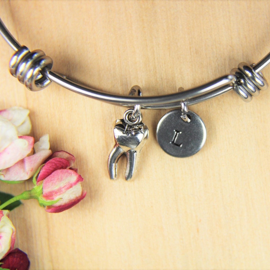 Dentist Bangle Silver Tooth Charm Bracelet Molar Charm Dental Hygienist