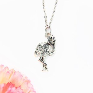 Christmas Gift Silver Flamingo Charm Necklace Flamingo Necklace Bird Gift Animal Charm Birthday Gift  Mother&#39;s Gift Personalized Gift