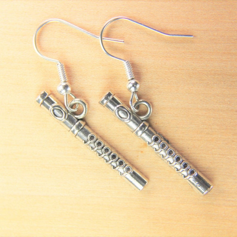 Flute Earring Silver Flute Charm Earring Bugle Gift Music Etsy