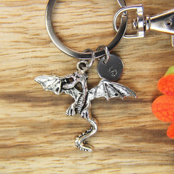 Winged Dragon Charm Silver Dragon Charm Keying Dragon Keychain