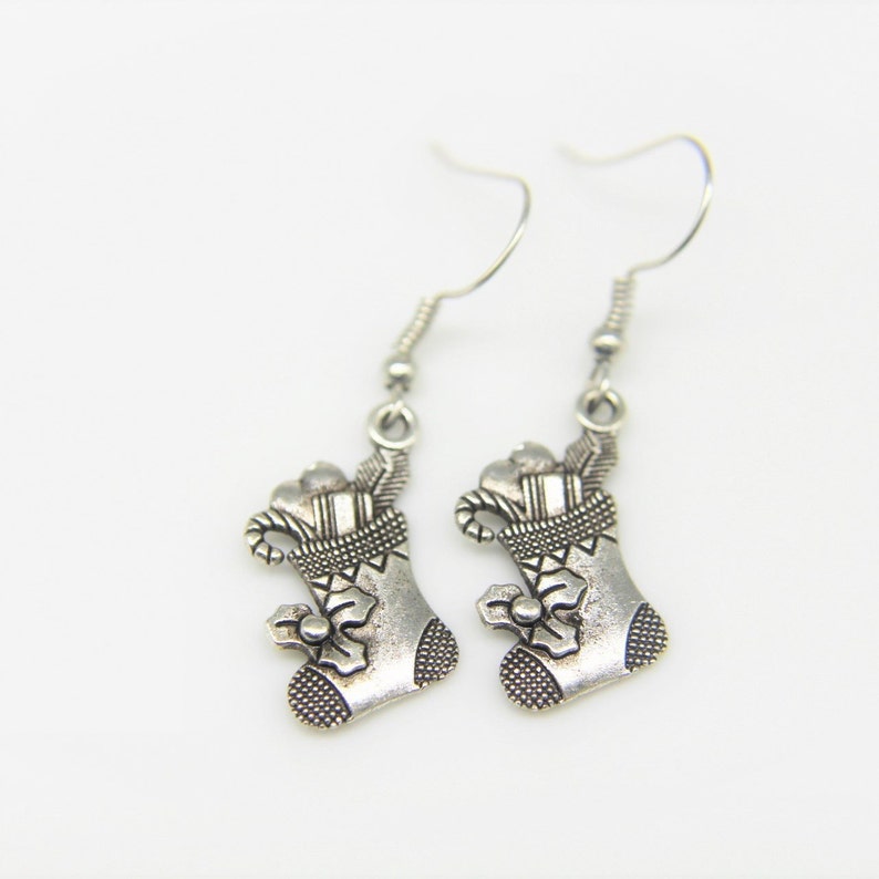 Christmas Socking Filled with Gift Earring Silver Christams Socking Filled with Gift Charm Earring Christmas Sock Gift Personalized Earring
