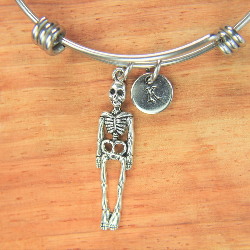 Skeleton Bracelet Silver Skeleton Charm Bangle Skeleton Charm Etsy