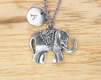 Silver Elephant Charm Necklace Elephant Charm  Personalized Necklace Initial Charm Initial Nceklace Customized Jewelry Animal Jewelry