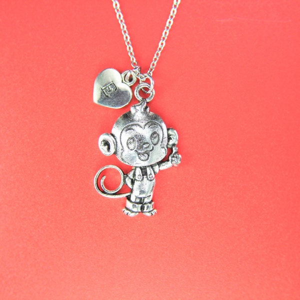 Monkey Necklace Silver Monkey Charm Necklace Mild Monkey Gift Cute Monkey Gift  Personalized Necklace Initial Charm