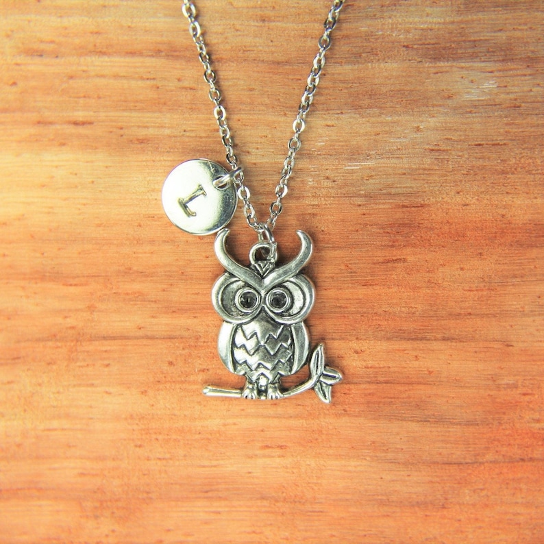 Owl Necklace Silver Owl Charm Necklace Halloween Gift Owl Gift Birthday Gift Animal Gift Personalized Gift Initial Necklace