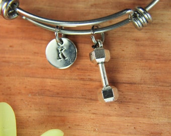 Dumbbell Bangle Dumbbell Bracelet Dumbbell Charm Weight Lifting Charm Weight Charm Workout Jewelry Fitness Jewelry Gift Personalized Bangle