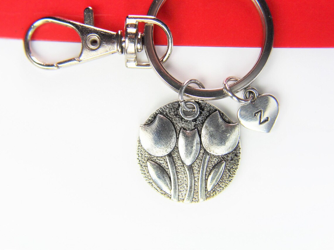 Tulips Keyring Silver Tulips Flower Charm Keyring Flower Gift Etsy