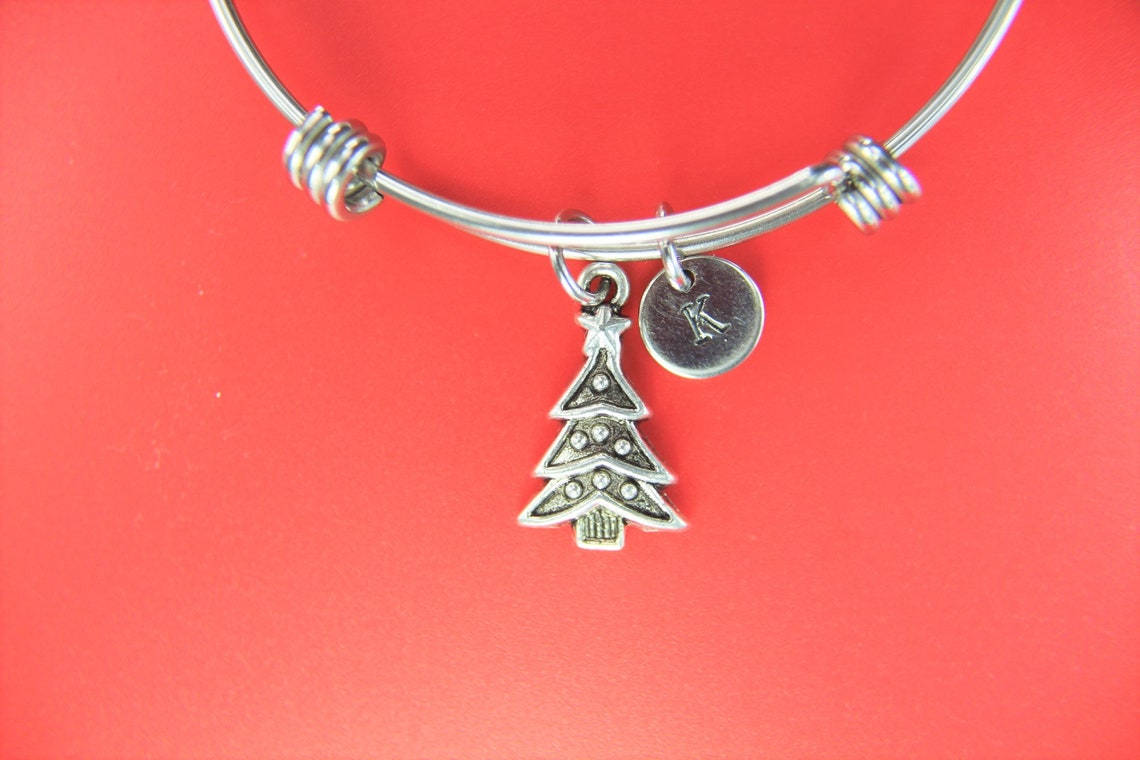 Christmas Tree Bracelet Silver Christmas Tree Charm Bangle Etsy