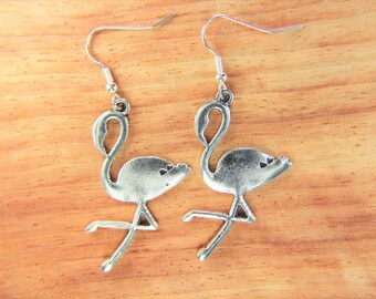 Silver Flamingo Charm Earrings Flamingo Charm Animal Earrings Flamingo Bird Earrings Flamingo Gift Flamingo Jewelry  Personalized Gift