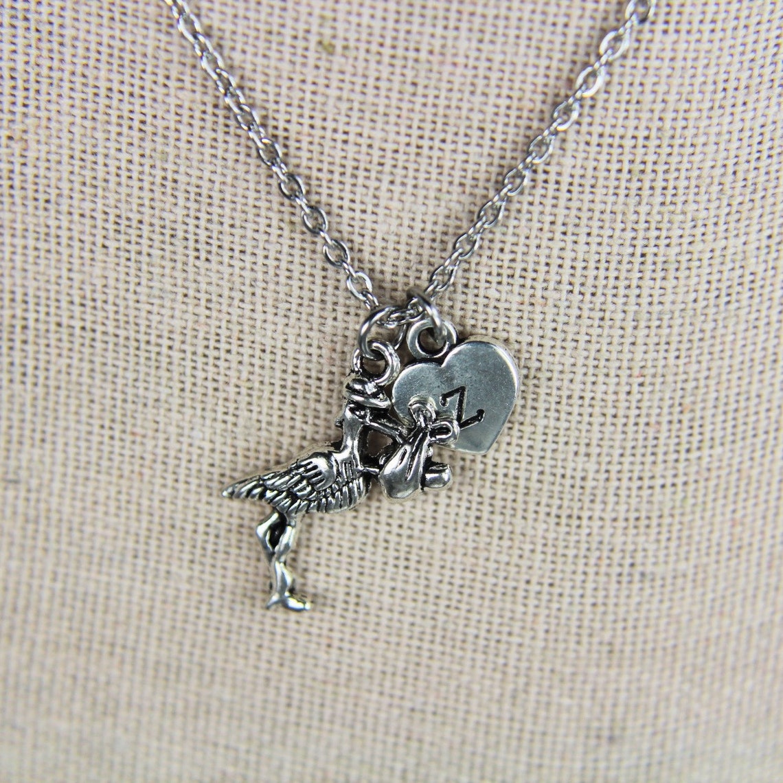 Silver Stork Charm Necklace Stork Necklace Stork Gift Bird Etsy