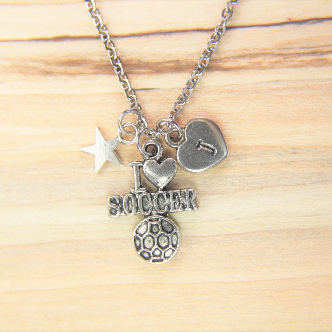 I Love Soccer Necklace Silver Soccer Charm Necklace Tiny Star Gift ...