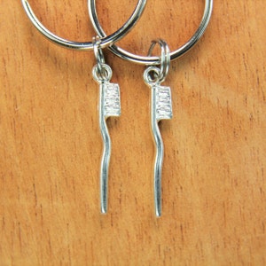 Set of 2 Silver Toothbrush Keychain Toothbrush Gift Toothbrush Pendant  Dental Gift Coworker Gift  Personalized Keychain