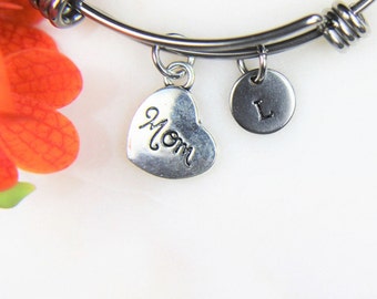 Mother's Day Gift Mom Bracelet Mother Day Bangle Mom Charm Grandmother Gift Mom Jewelry Personalized Bangle Initial Charm