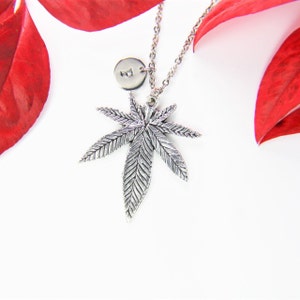 Big Pot Leaf Charm Silver Leaf Charm Necklace Dangle Charm Bridesmaid Gift Hemp Leaf Branch Gift Weed Gift Father's Day Gift Personalized