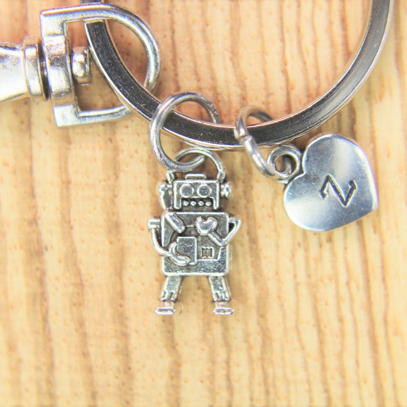 Engineer Keychain Robot Keychain Silver Robot Charm Keychain Etsy