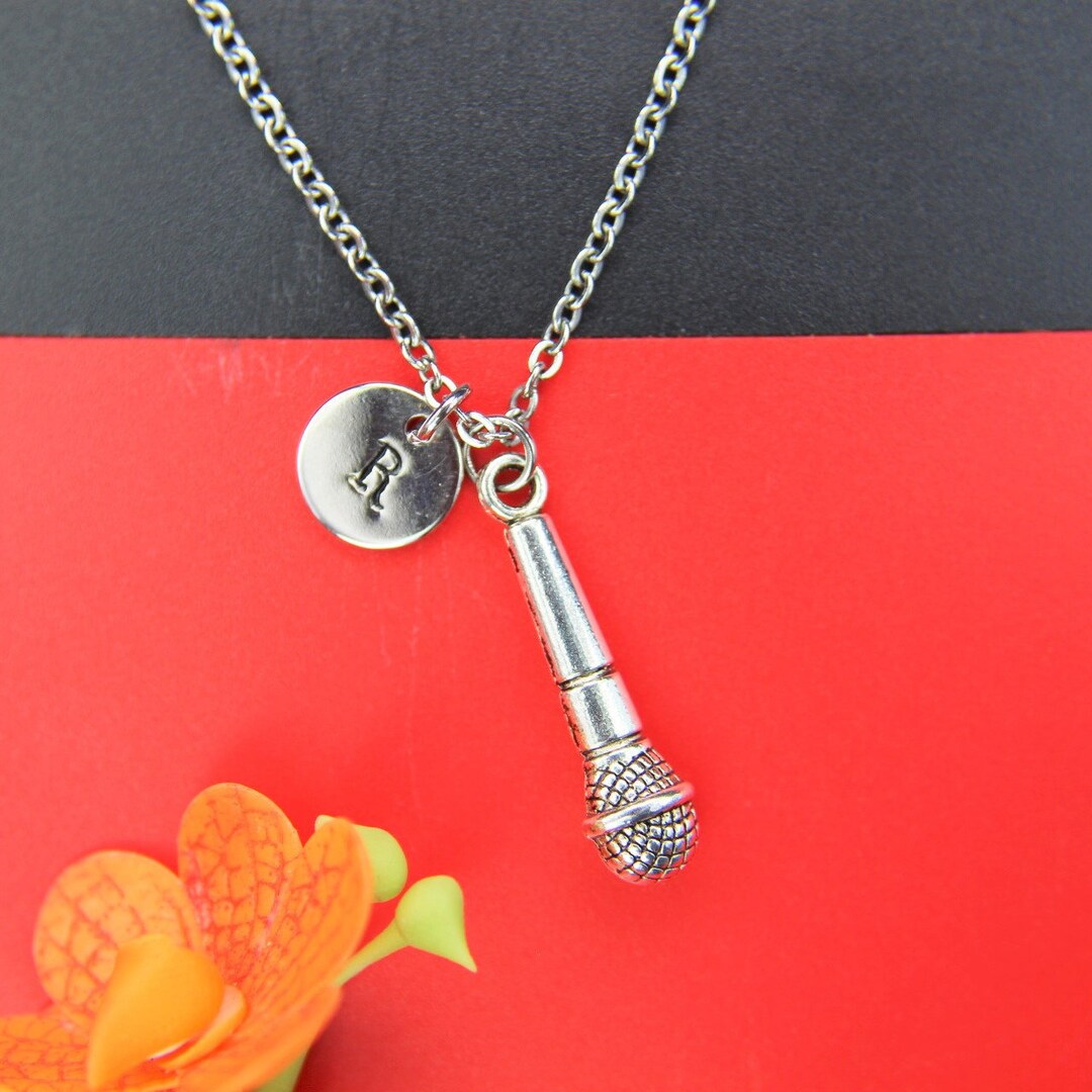 Silver Microphone Charm Necklace Microphone Necklace Mic Pendant