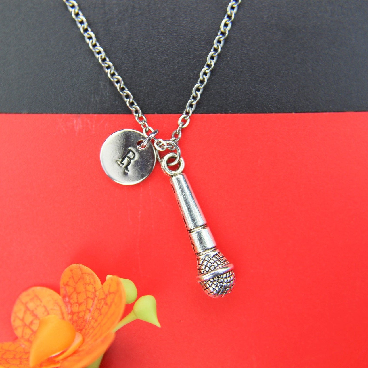 Silver Microphone Charm Necklace Microphone Necklace Mic Etsy