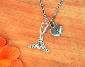 Hockey Necklace Silver Hockey Stick Charm Necklace Ice Hockey Gift Sport Charm Hockey Team Gift Christmas Gift Personalized Initial