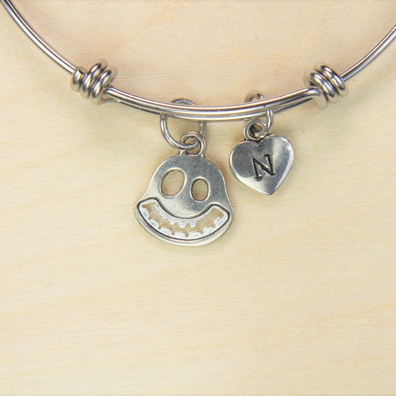 Ghost Bangle Silver Ghost Charm Bangle Halloween Jewelry Christmas Gift Ghost Pendant Personalized Initial Bangle