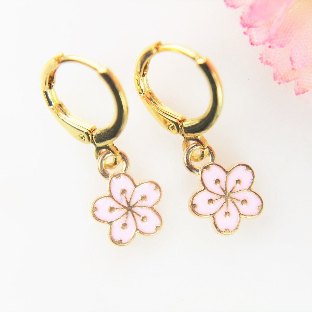 Tiny Pink Cherry Blossom Earrings Peach Plum Charm Pink Flower Gift ...