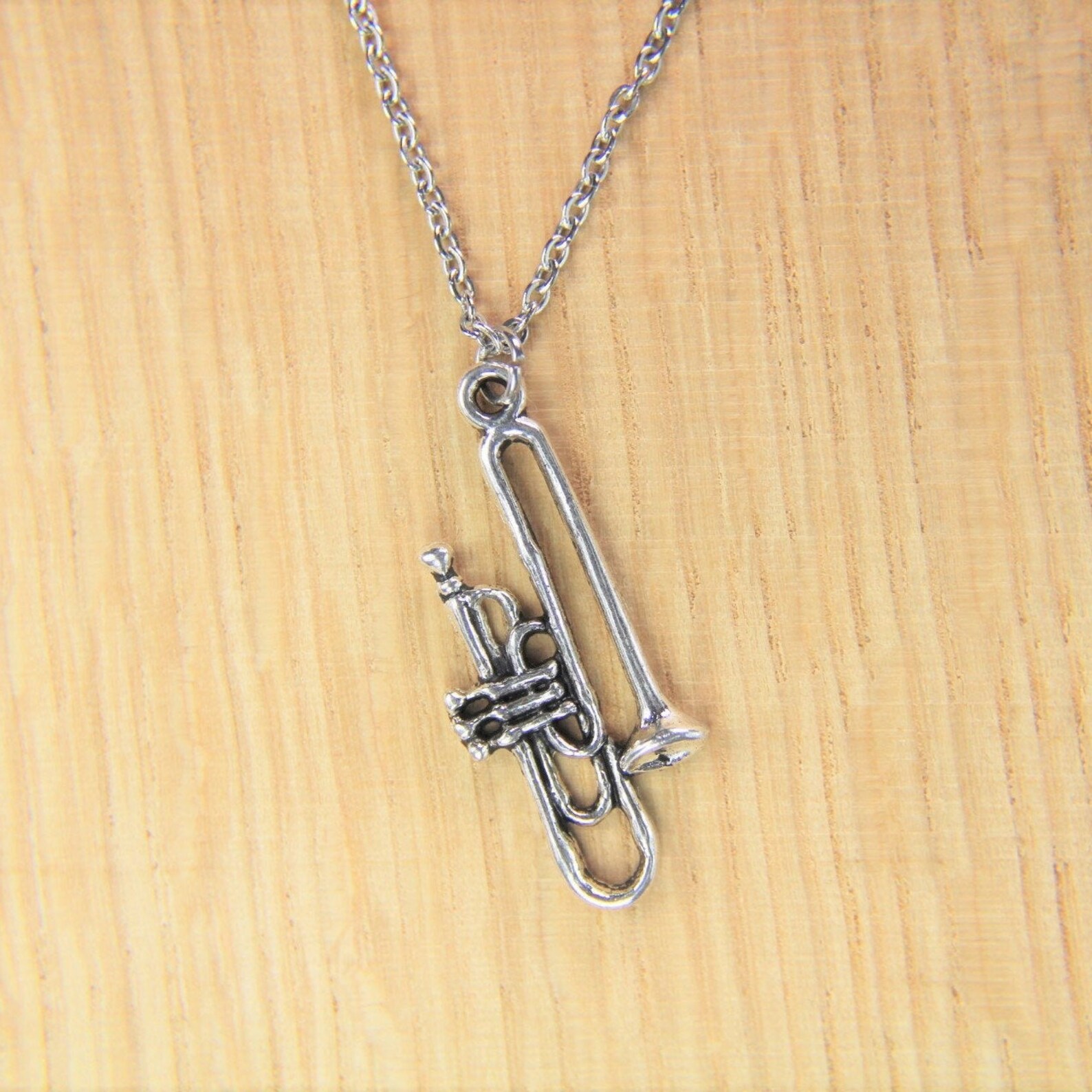 Silver Trombone Charm Necklace Trombone Necklace Trombone Etsy