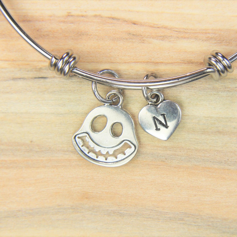 Ghost Bangle Silver Ghost Charm Bangle Halloween Jewelry Christmas Gift Ghost Pendant Personalized Initial Bangle