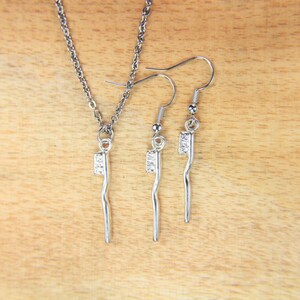 Toothbrush Necklace & Toothbrush Earrings Set Toothbrush Toothbrush Pendant Birthday Gift Christmas Gift Coworker Gift  Personalized Gift