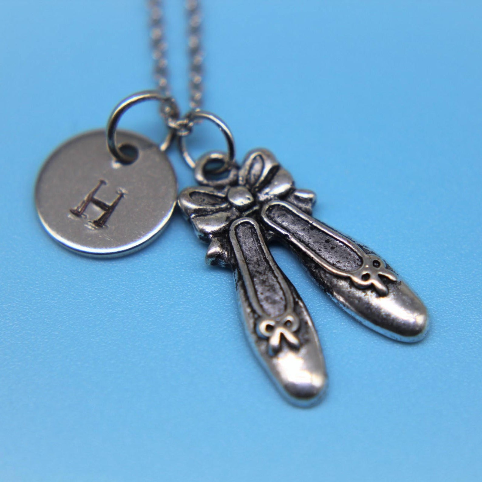 silver ballet shoes charm necklace dance charm personalized necklace initial charm initial nceklace customized jewelry