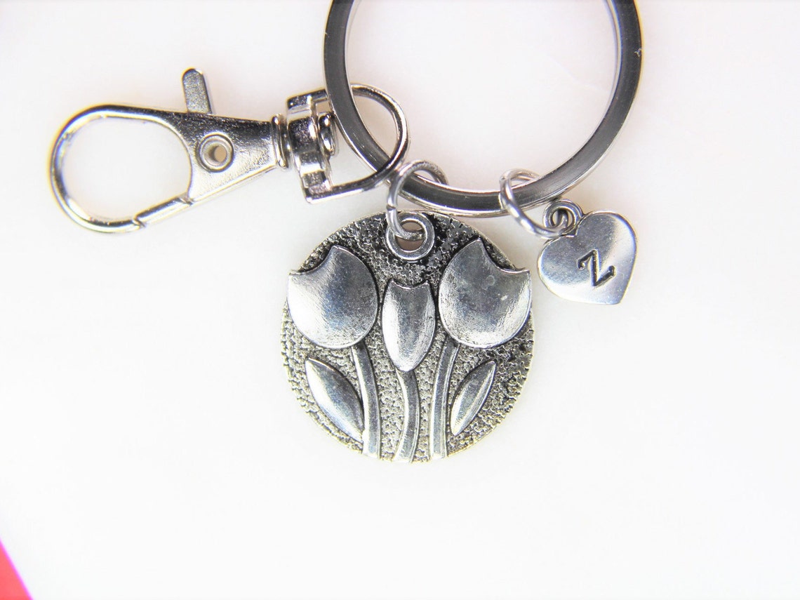 Tulips Keyring Silver Tulips Flower Charm Keyring Flower Gift Etsy