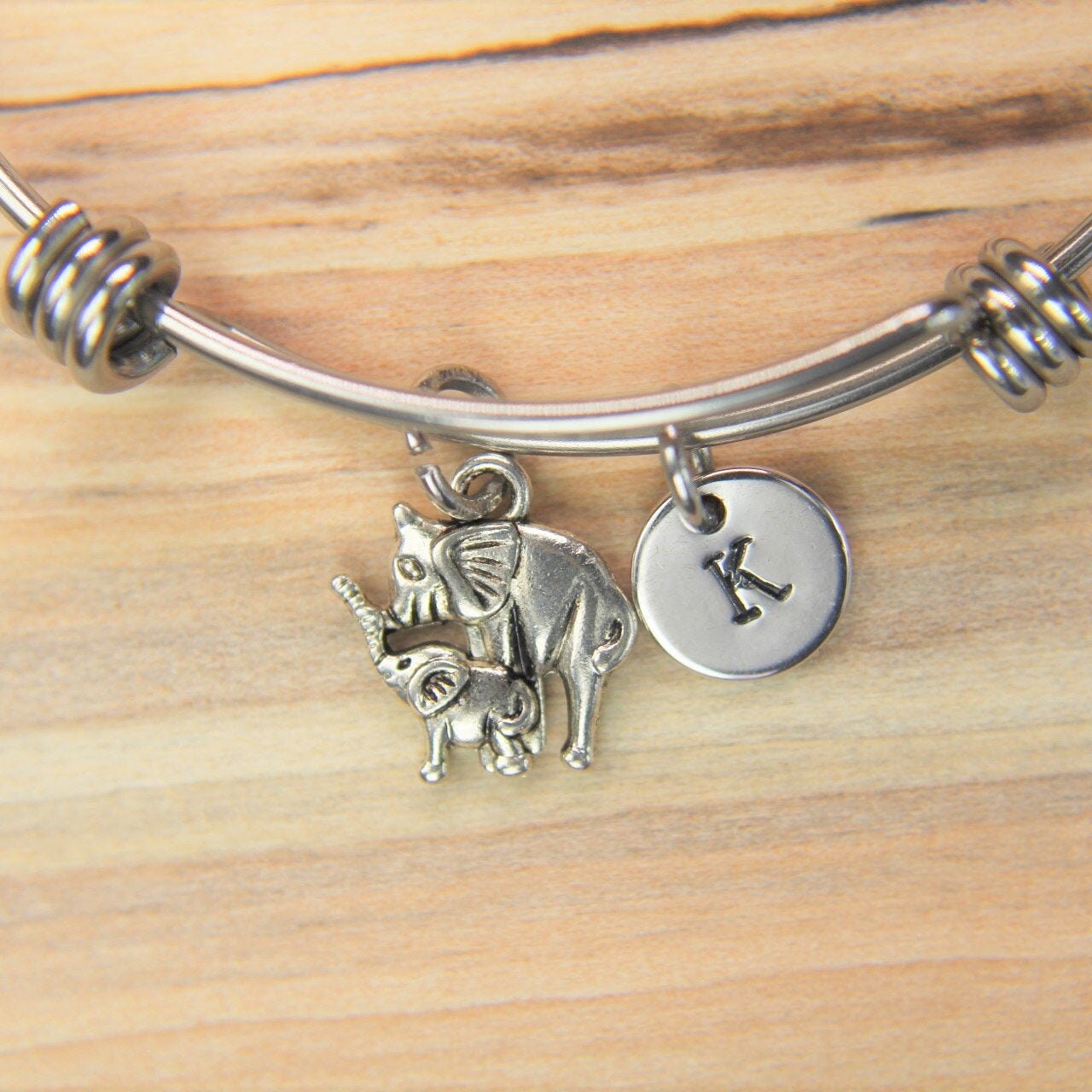 Mother and Baby Elephant Charm Bracelet Elephant Charm Bangle Etsy
