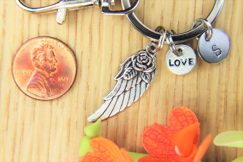 Angel Wing with Flower keychain Angel Wing Gift Valentine's Day Gift Mother's Day Gift Wing Pendant Love Gift Personalized Keychain image 7