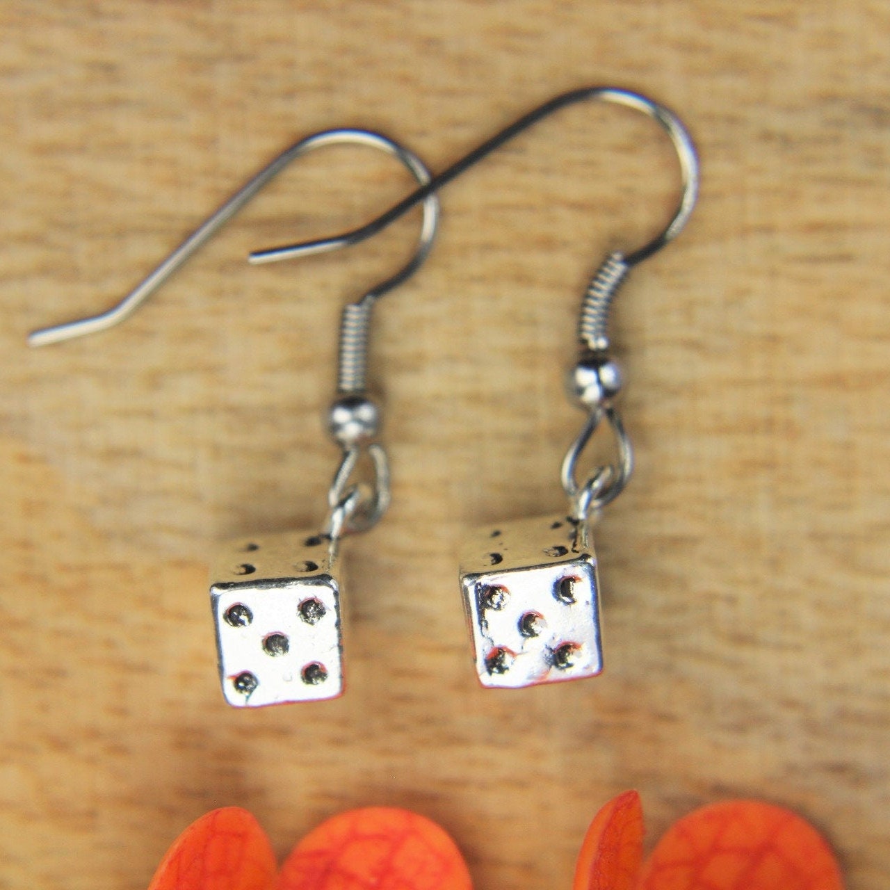 Dice Earrings Silver Dice Charm Earrings Lucky Dice Charm Etsy