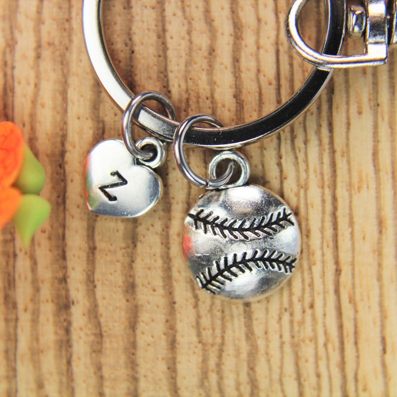 Softball Charm Keychain Softball Key Ring Silver Softball Etsy