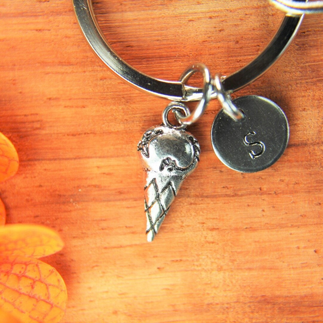 Silver Ice Cream Cone Charm Keychain Ice Cream Keychain Ice Etsy