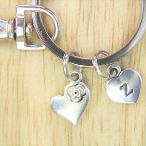 Heart with Flower keychain silver Heart charm Keyring wing Gift Heart Pendant Valentine&#39;s Gift Christmas Gift Birthday Personalized Keychain