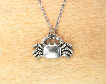 Crab Charm with initial Charm Necklace Silver Crab Charm Necklace Crab Gifts Crab Pendant Animal Gift  Personalized Gift